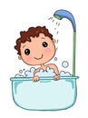 cartoon cute bathing child boy white backgroundcartoon illustration