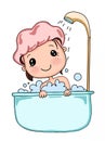 Cartoon cute bathing child girl white backgroundcartoon illustration