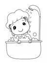 Cartoon cute bathing child girl white backgroundcartoon illustration