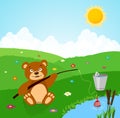 Cartoon cute bear fishing. vector