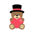 Cartoon cute bear in hat sitting with heart