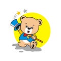 Cartoon cute bear playing magic