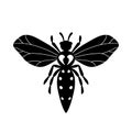 Cartoon cute bee mascot. Bee flies. Small wasp. Outline black logo element. Vector insect icon. Template design for