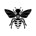 Cartoon cute bee mascot. Bee flies. Small wasp. Outline black logo element. Vector insect icon. Template design for