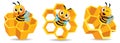 Cartoon cute bee mascot with honey cells set. Cartoon cute bee with big Honey Cells.