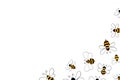 Cartoon cute bee mascot. Merry bee with an empty table. Small wasp. Vector character. Insect icon. Holiday template