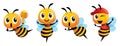 Cartoon cute bee mascot series in set.