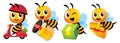 Cartoon cute bee mascot set. Cartoon cute bee deliver product set.