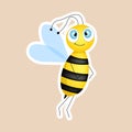 Cartoon cute bee mascot, sticker. Bee flies. Small wasp. Vector insect icon. Template design for invitation, cards Royalty Free Stock Photo