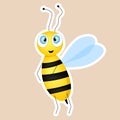 Cartoon cute bee mascot, sticker. Bee flies. Small wasp. Vector insect icon. Template design for invitation, cards Royalty Free Stock Photo