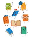 Cartoon cute book characters with different emotions set Royalty Free Stock Photo