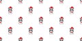 Cartoon cute boston terrier dog with santa claus christmas hat seamless pattern background