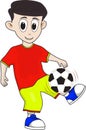 a happy boy playing soccer ball juggling. Royalty Free Stock Photo