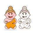 Cartoon cute Buddha sitting in the Lotus position vector illustration