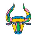 Cartoon cute bull. Vector illustration of a funny happy animal.the symbol of 2021 is a metal tank. for postcards, mugs