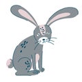 Cartoon Cute Bunny. Hand Drawn Grey hare. Forest animal. Childish print for t-shirt, apparel, cards, poster, nursery decoration.