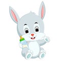 Cartoon cute bunny holding bottle milk with nipple