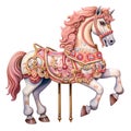 Cute Carousel Horse Watercolor Clipart Illustration AI Generative Royalty Free Stock Photo