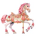 Cute Carousel Horse Watercolor Clipart Illustration AI Generative Royalty Free Stock Photo