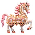 Cute Carousel Horse Watercolor Clipart Illustration AI Generative Royalty Free Stock Photo