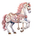 Cute Carousel Horse Watercolor Clipart Illustration AI Generative Royalty Free Stock Photo