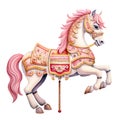 Cute Carousel Horse Watercolor Clipart Illustration AI Generative Royalty Free Stock Photo