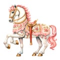 Cute Carousel Horse Watercolor Clipart Illustration AI Generative Royalty Free Stock Photo