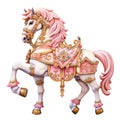 Cute Carousel Horse Watercolor Clipart Illustration AI Generative Royalty Free Stock Photo