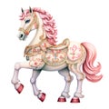 Cute Carousel Horse Watercolor Clipart Illustration AI Generative Royalty Free Stock Photo