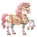 Cute Carousel Horse Watercolor Clipart Illustration AI Generative Royalty Free Stock Photo