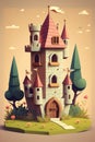 Cartoon cute castle, retro style