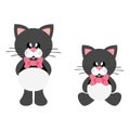 Cartoon cute cat black with tie set Royalty Free Stock Photo