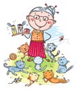 Cartoon cute cat granny