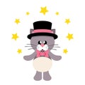 Cartoon cute cat with tie and hat and stars Royalty Free Stock Photo