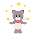 Cartoon cute cat with tie and stars Royalty Free Stock Photo