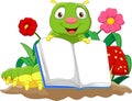 Cartoon cute caterpillar holding book Royalty Free Stock Photo