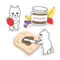 Cartoon cute cats make breakfast, Bread and chocolate .