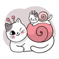 Cartoon cute cats is wearing  snail vector. Royalty Free Stock Photo