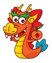 Cartoon cute chinese dragon zodiac holding tangerine orange character vector. Chinese new year 2024 Royalty Free Stock Photo