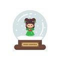 Cartoon cute christmas snowglobe with christmas elf Royalty Free Stock Photo