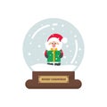 Cartoon cute christmas snowglobe with santa claus with gift Royalty Free Stock Photo