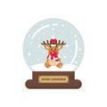 Cartoon cute christmas snowglobe with winter deer sitting Royalty Free Stock Photo