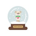 Cartoon cute christmas snowglobe with winter dog and christmas calendar Royalty Free Stock Photo