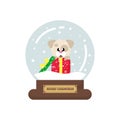 Cartoon cute christmas snowglobe with winter dog sitting in christmas gift Royalty Free Stock Photo