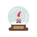 Cartoon cute christmas snowglobe with winter dwarf girl Royalty Free Stock Photo