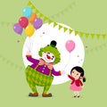 Cartoon of a cute clown giving a pink balloon to a girl