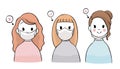 Cartoon cute Coronavirus, COVID-19, How to wear the correct mask vector.