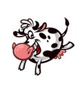 Cartoon cute cow. Emblem for printing. The running cow. Image is isolated on white background. Funny animal mascot. A hilarious