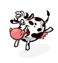 Cartoon cute cow. Emblem for printing. The running cow. Image is isolated on white background. Funny animal mascot. A hilarious