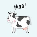 Cartoon cute cow girl and inscription Moo.
